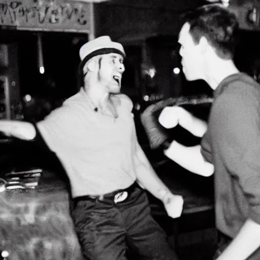 Image similar to 90mm color photo of a man punching another man at the local pub