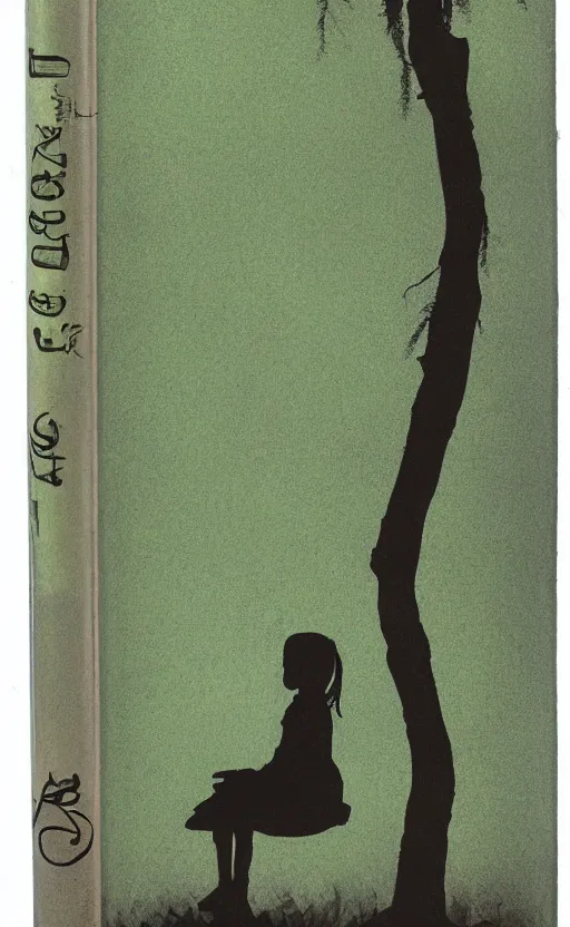 Image similar to silhouette of little girl sitting on a weeping willow tree, book cover