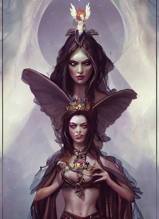 Image similar to tarot!!, fairy queen, fantasy medieval, no noise, elegant, concept art, sharp focus, beautiful face!!, digital art, smooth defined outlines!!, by Brom, trending on Artstation, Tom Bagshaw, Sargent