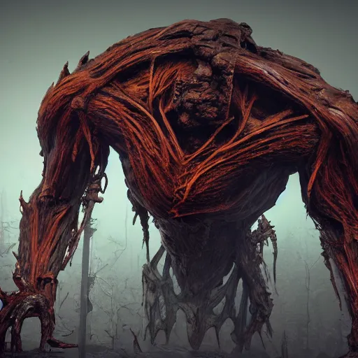 Prompt: the deteriorating body of a colossal being, digital art, nightmare fuel, sci - fi, hyper detailed, smooth, unreal engine 5, sharp focus, ray tracing