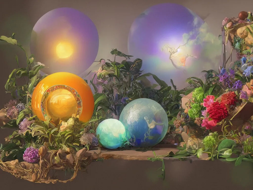 Prompt: 3 d render, sunlight study, kauai, the orb of truth, art nouveau, by rachel ruysch and cornelis de heem and ( ( ( ( ( lisa frank ) ) ) ) ), 8 k, sharp focus, octane render