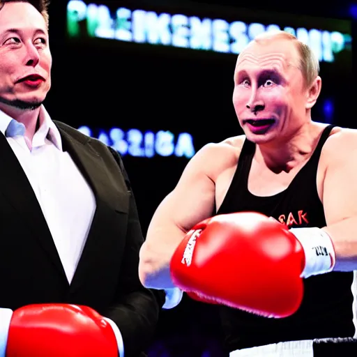 Image similar to Elon musk boxing with vladamir putin