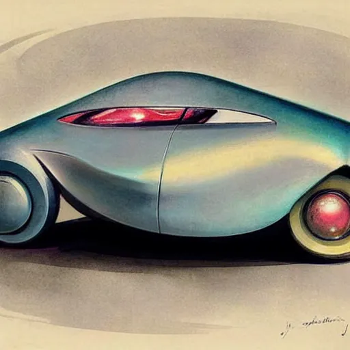 Image similar to (((((1950s futuristic show car . muted colors.))))) by Jean-Baptiste Monge !!!!!!!!!!!!!!!!!!!!!!!!!!!