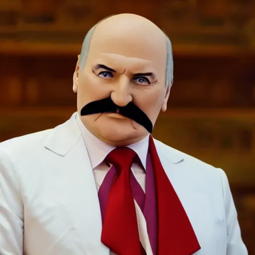 Image similar to alexander lukashenko as a main villain in anime in style of hayao miyazaki