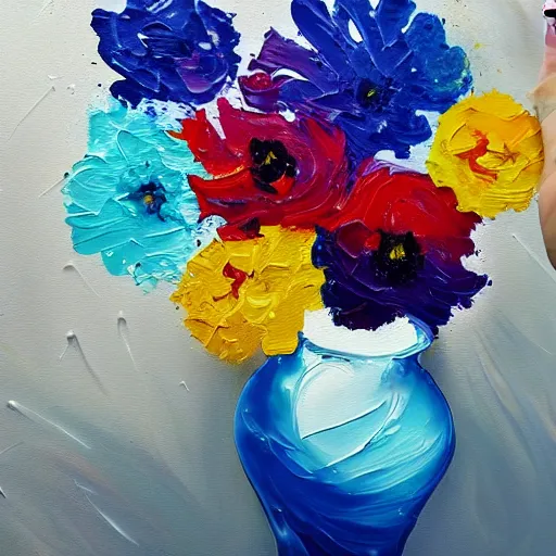 Prompt: flowers melting, pour painting, white canvas, vibrant colors