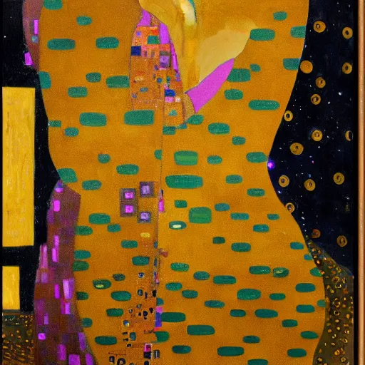 Image similar to a painting of Prince in the style of Klimt. Gold color scheme