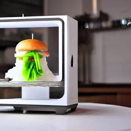 Image similar to machine that 3d prints fancy meals at restaurant table