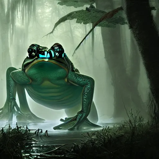 Image similar to giant frog beast in swamp, by greg rutkowski, digital art, magic the gathering, 4 k, matte painting