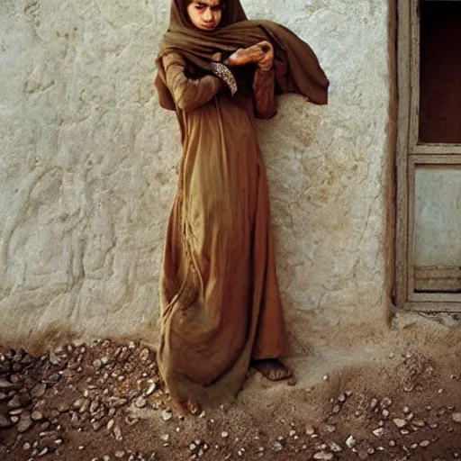 Prompt: Photograph of Natalia Vodianova as Afghan Girl, by Steve McCurry