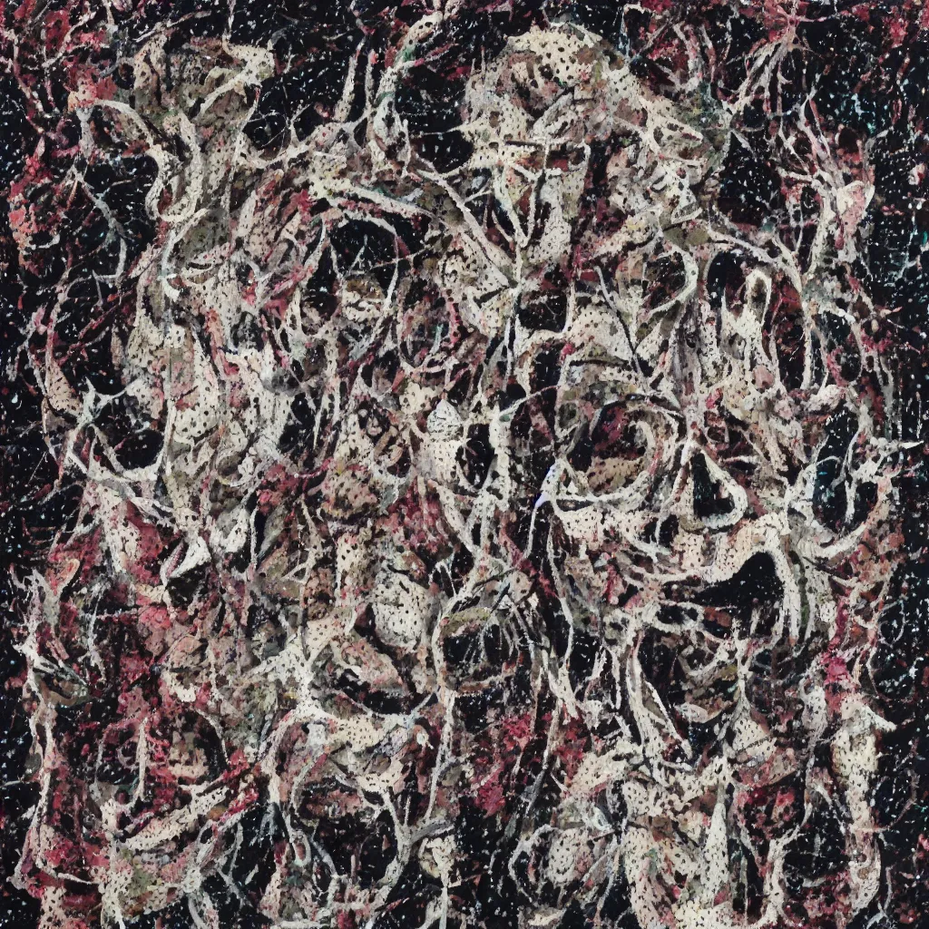 Image similar to camo made of teeth, smiling, abstract, francis bacon artwork, cryptic, dots, spots, stipple, lines, splotch, color tearing, pitch bending, faceless people, dark, ominious, eerie, hearts, minimal, points, technical, old painting