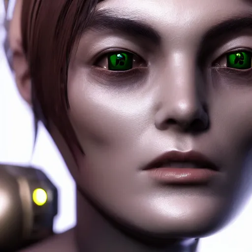 Image similar to close up headshot of a female android, intricately detailed mechanical parts, unreal engine, path tracing, 8k, artstation