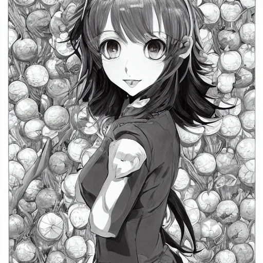 Image similar to the portrait of an absurdly beautiful, graceful, elegant, sophisticated, young teen anime girl made up of lemons looking up, an ultrafine hyperdetailed illustration by kim jung gi, irakli nadar, intricate linework, bright colors, octopath traveler, final fantasy, unreal engine 5 highly rendered, global illumination, radiant light, detailed and intricate environment