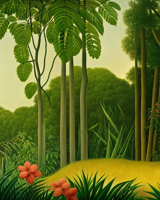 Image similar to reclaimed by nature by henri rousseau, wallpaper, highly detailed, trending on artstation.