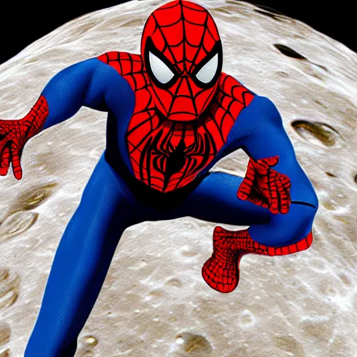 Prompt: spiderman walking on the moon