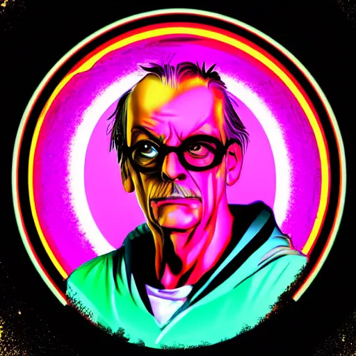 Image similar to vector christopher lloyd in hoodie, portrait, vaporwave, synthwave, neon, vector graphics, cinematic, volumetric lighting, f 8 aperture, cinematic eastman 5 3 8 4 film