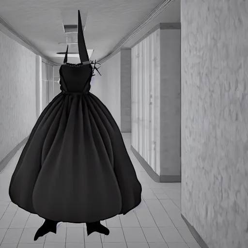 Image similar to SCP-049 wearing a french maid dress, security camera photo, 4k