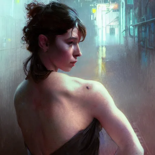 Image similar to georgia palmer, hyperrealistic full figure, bladerunner street alley, art of elysium by frank frazetta and by jeremy mann and by alphonse mucha, fantasy art, photo realistic, dynamic lighting, artstation, full figure poster, volumetric lighting, very detailed face, 4 k, award winning