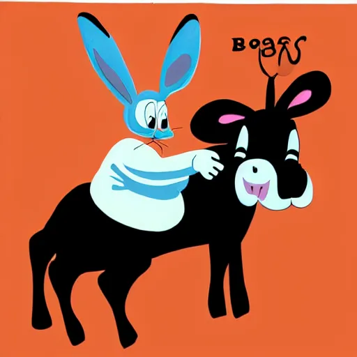 Image similar to contemporary graphic design portrait of bugs bunny in a cow costume, by paul rand