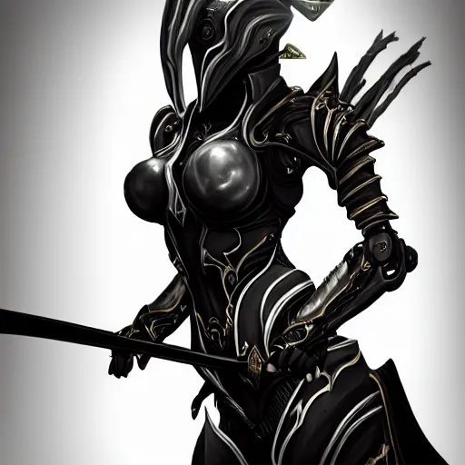 Prompt: highly detailed exquisite fanart, of a beautiful female warframe, but as an anthropomorphic robot dragon, matte black metal armor with white accents, close-up shot, a katana-like sword resting on her hip, epic cinematic shot, professional digital art, high end digital art, singular, realistic, captura, DeviantArt, artstation, Furaffinity, 8k HD render