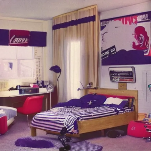 Image similar to 80's style teenage boy bedroom. Retro.