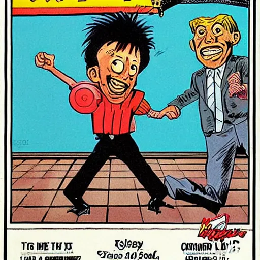 Prompt: funny comic illustration, mad magazine, 1 9 8 9