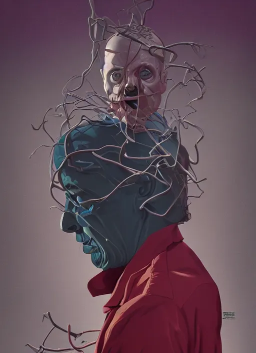 Prompt: poster artwork by Michael Whelan and Tomer Hanuka, Karol Bak of the Hannibal Lector, from scene from Twin Peaks, clean