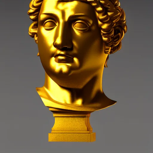 Image similar to a realistic render of a golden Roman bust, high contrast lighting, 4k