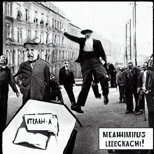 Image similar to realistic photo lenin backflips applauds