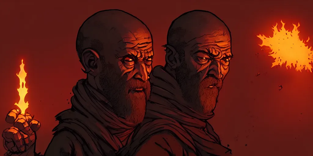 Image similar to monk character portrait, sprite, darkest dungeon, pc game, sideview, art by moebius and greg rutkowski.