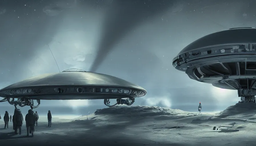 Prompt: Scientists analyzing a UFO in a secret base, hyperdetailed, artstation, cgsociety, 8k