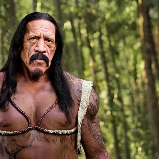 Image similar to danny trejo as snow-white i a magical forest