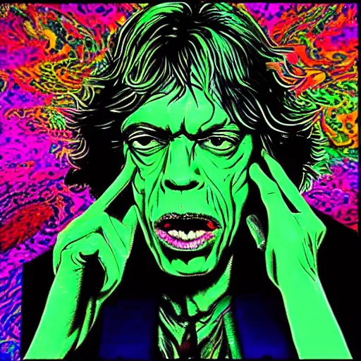 Image similar to mick jagger psychedelic trippy eldritch horror