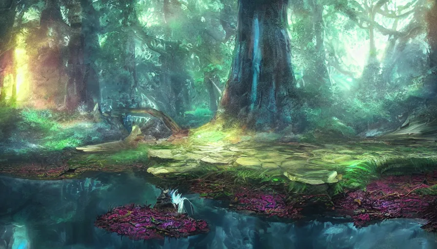 sword stuck in a pond island, rainy enchanted forest | Stable Diffusion ...