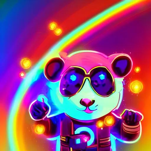 Image similar to cyberpunk hamster! holding rainbow! gem! crystal, neon lights, light reflection, 8 k, hd