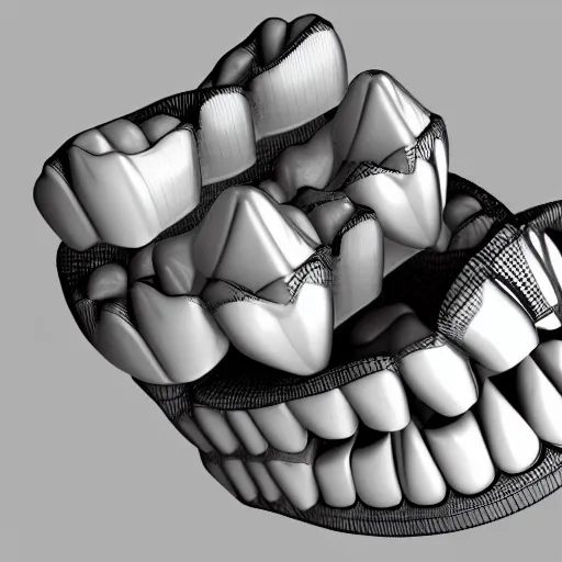 Image similar to poorly rendered 3 d set of teeth