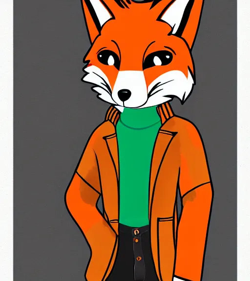 Prompt: expressive stylized master furry artist digital colored pencil painting full body portrait character study of the fox fursona animal person wearing clothes jacket and jeans by master furry artist blotch