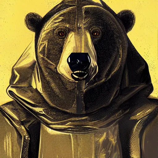 Image similar to portrait of bear beast-man wearing a hazmat suit, digital art, concept art, highly detailed, sharp focus