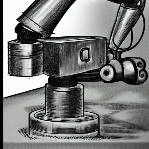 Prompt: a sketch of a industrial robot blending metal