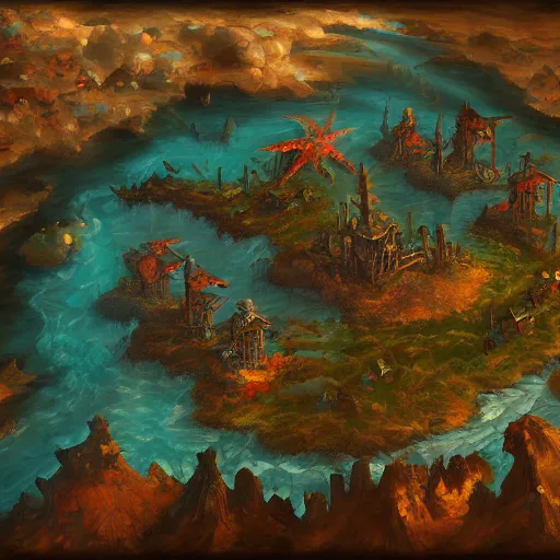 Image similar to map of a necromancer island oil painting, digital art, ultradetailed, artstation