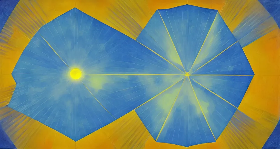 Image similar to hexagonal solar sail blocking the sun, seen from earth, art deco painting