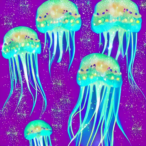 Image similar to Sparkling jellyfish swimming in glitter