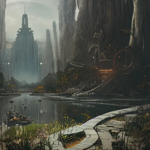 Image similar to kodak portra 8 0 0, infinitely detailed hd scenery ambience from nier automata, dream design, relief concept, majestic dream scenery smooth, sharp focus, an ultrafine detailed illustration by james jean, intricate linework, octane render, by ruan jia and nier automata detailed cybermagic atmospherics