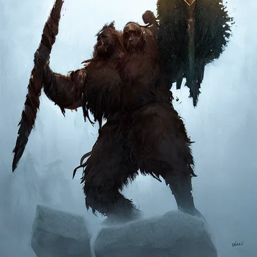Prompt: hairy barbarian with moose head, digital art, greg rutkowski
