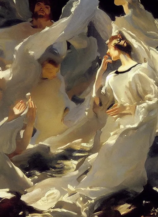 Image similar to a painting so beautiful and universally loved it creates peace on earth, profound epiphany, by john singer sargent