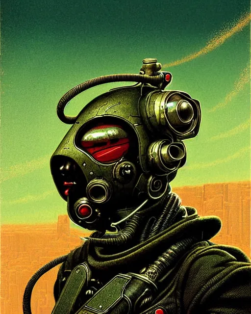 Image similar to cherub overwatch, mask, balaclava, character portrait, portrait, close up, concept art, intricate details, highly detailed, vintage sci - fi poster, retro future, vintage sci - fi art, in the style of chris foss, rodger dean, moebius, michael whelan, and gustave dore