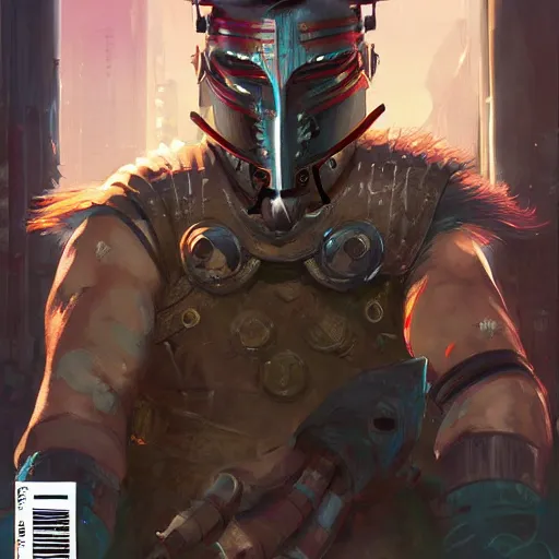 Image similar to cyberpunk viking helmet mask warrior goddess robot ninja fantasy, art gta 5 cover, official fanart behance hd artstation by jesper ejsing, by rhads, makoto shinkai and lois van baarle, ilya kuvshinov, ossdraws