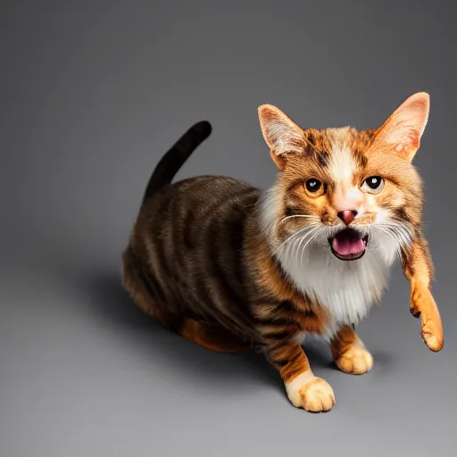 Prompt: photo of a catdog hybrid, 8k, studio photography, bright lighting