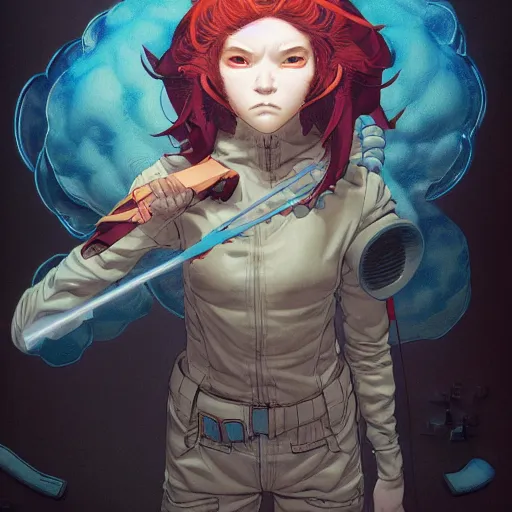 Image similar to prompt : stealthy rogue adventure character portrait soft light painted by james jean and katsuhiro otomo and erik jones, inspired by akira anime, smooth face feature, intricate oil painting, high detail illustration, sharp high detail, manga and anime 1 9 9 9