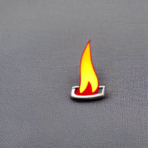 Image similar to a diamond enamel pin of a retro 1 9 8 0 s minimalistic flame fire warning label, smooth curves