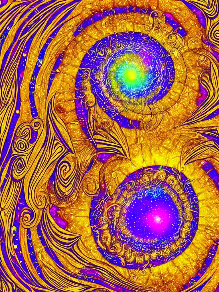 Prompt: psychedelic golden ratio dmt nautelus shell spiral galaxy design depiction visionary art ayahuasca curandero art healing, spiritual, mystical
